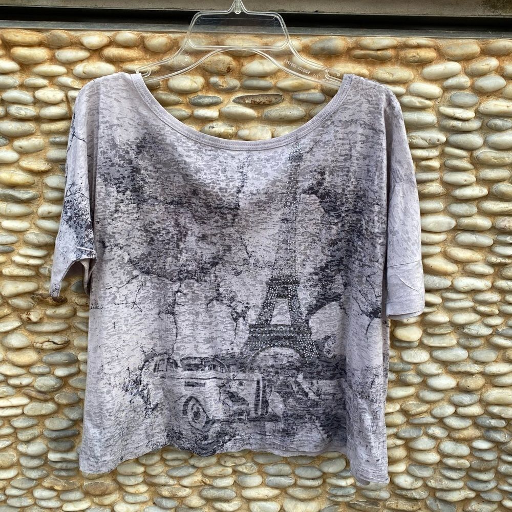 American Age Gray & Black Parish Graphic Cropped Short Sleeve Tee. Small. VGUC